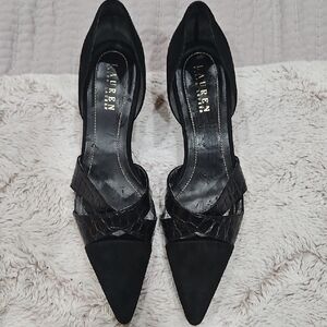 Lauren Ralph Lauren Black Pointed Toe D'Orsay Pumps with Textured Strap
